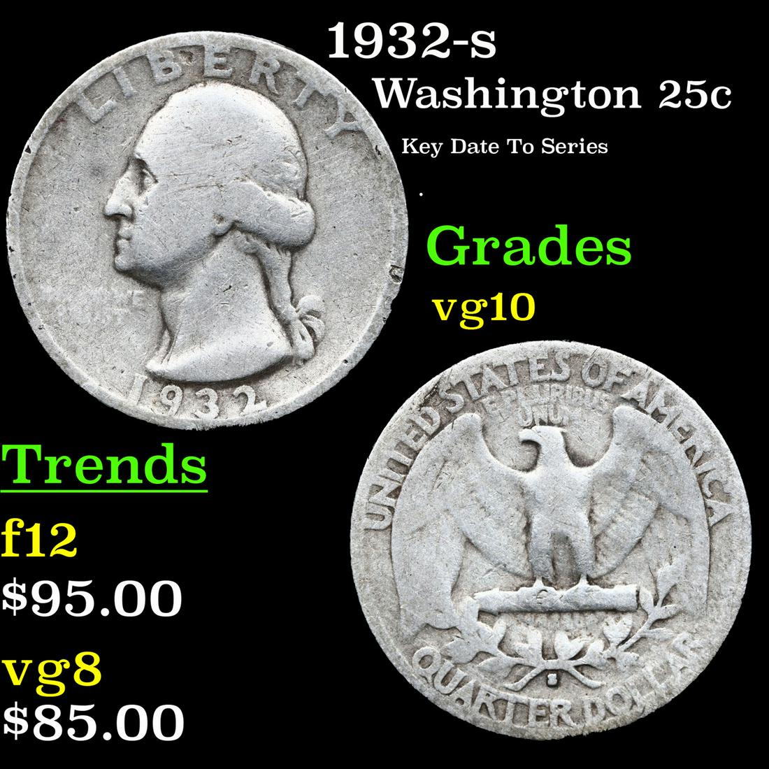 1932-s Washington Quarter 25c Grades vg+ (1 of 3)