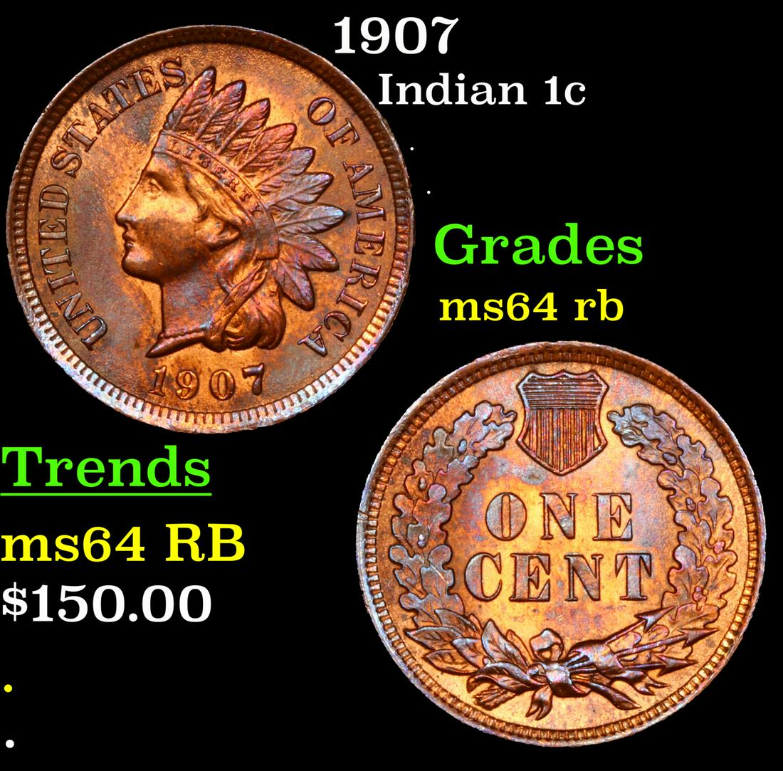 1907 Indian Cent 1c Graded ms64 rb By SEGS (1 of 5)