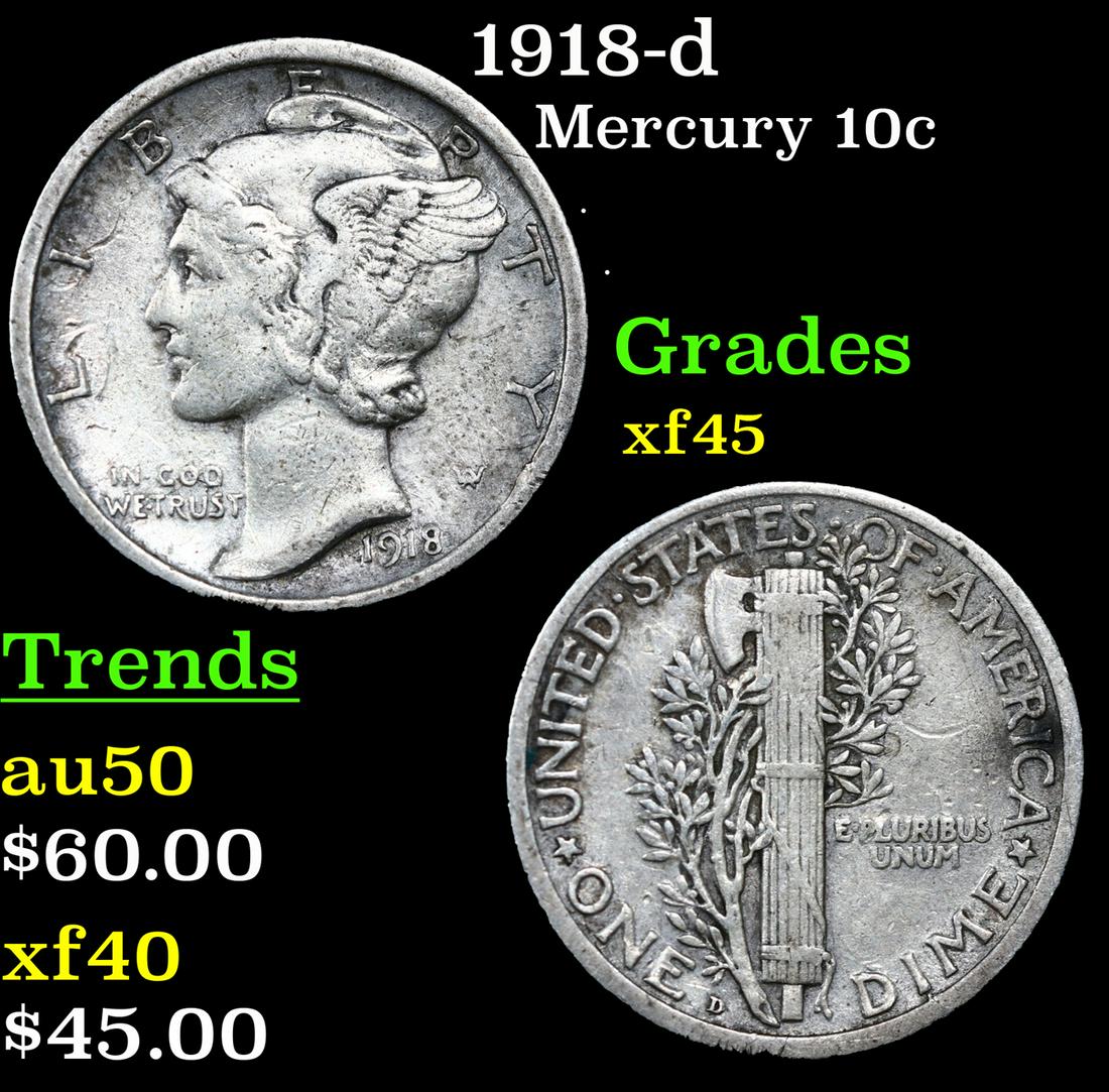 1918-d Mercury Dime 10c Grades xf+ (1 of 3)
