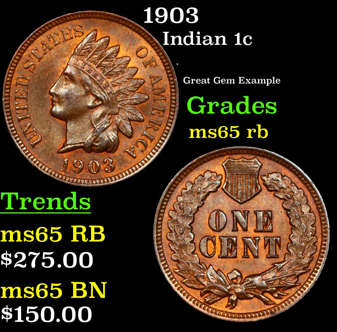 1903 Indian Cent 1c Grades GEM Unc RB (1 of 3)