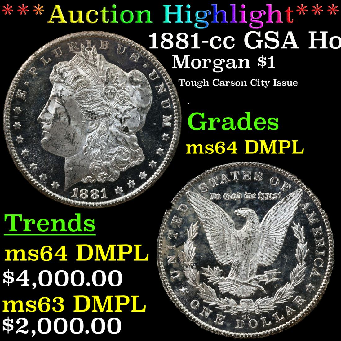 ***Auction Highlight*** 1881-cc Morgan Dollar GSA Hoard $1 Grades Choice Unc DMPL (fc) (1 of 7)
