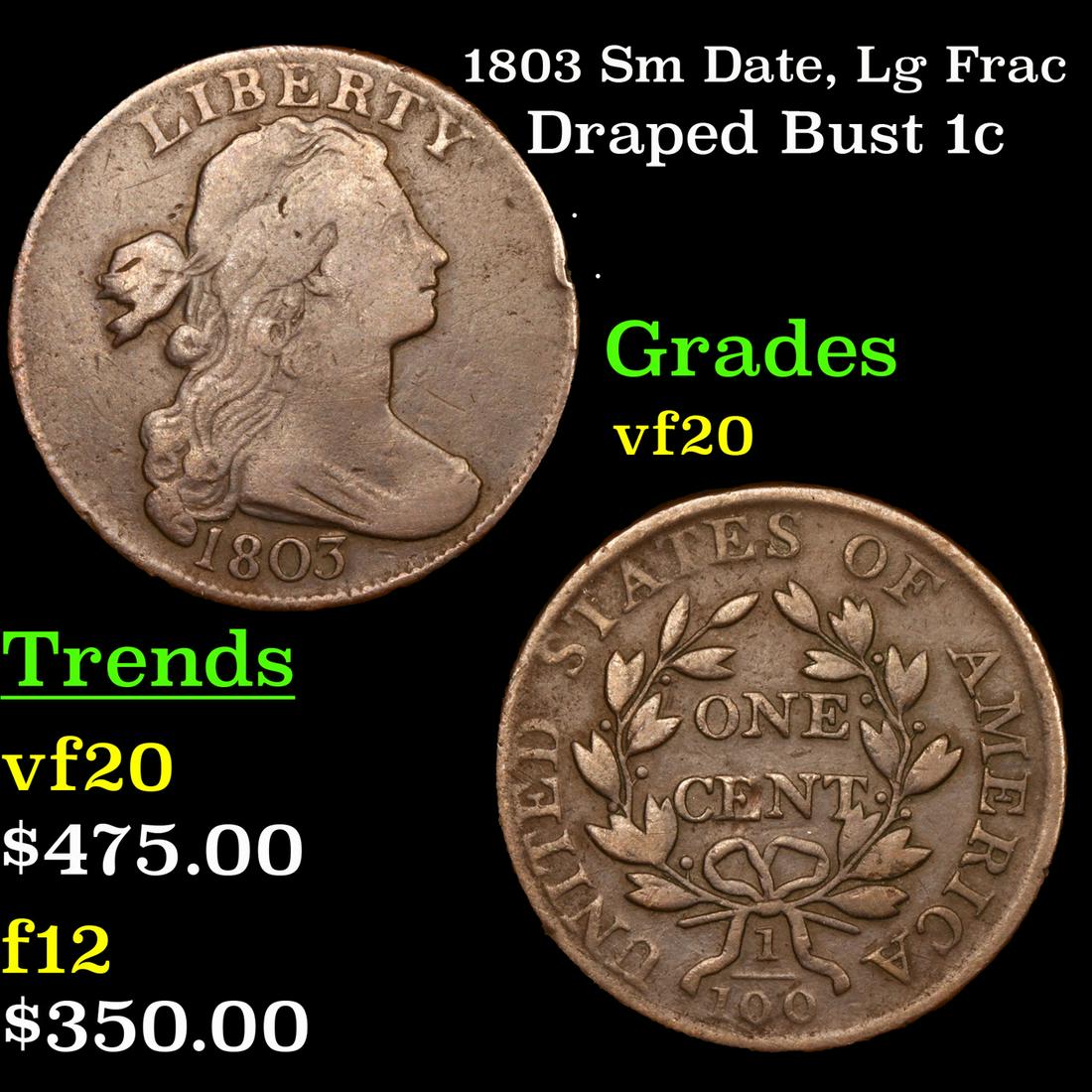 1803 Sm Date, Lg Frac Draped Bust Large Cent 1c Grades vf, very fine (1 of 3)