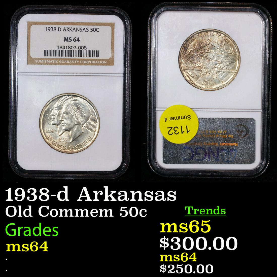NGC 1938-d Arkansas Old Commem Half Dollar 50c Graded ms64 By NGC (1 of 3)