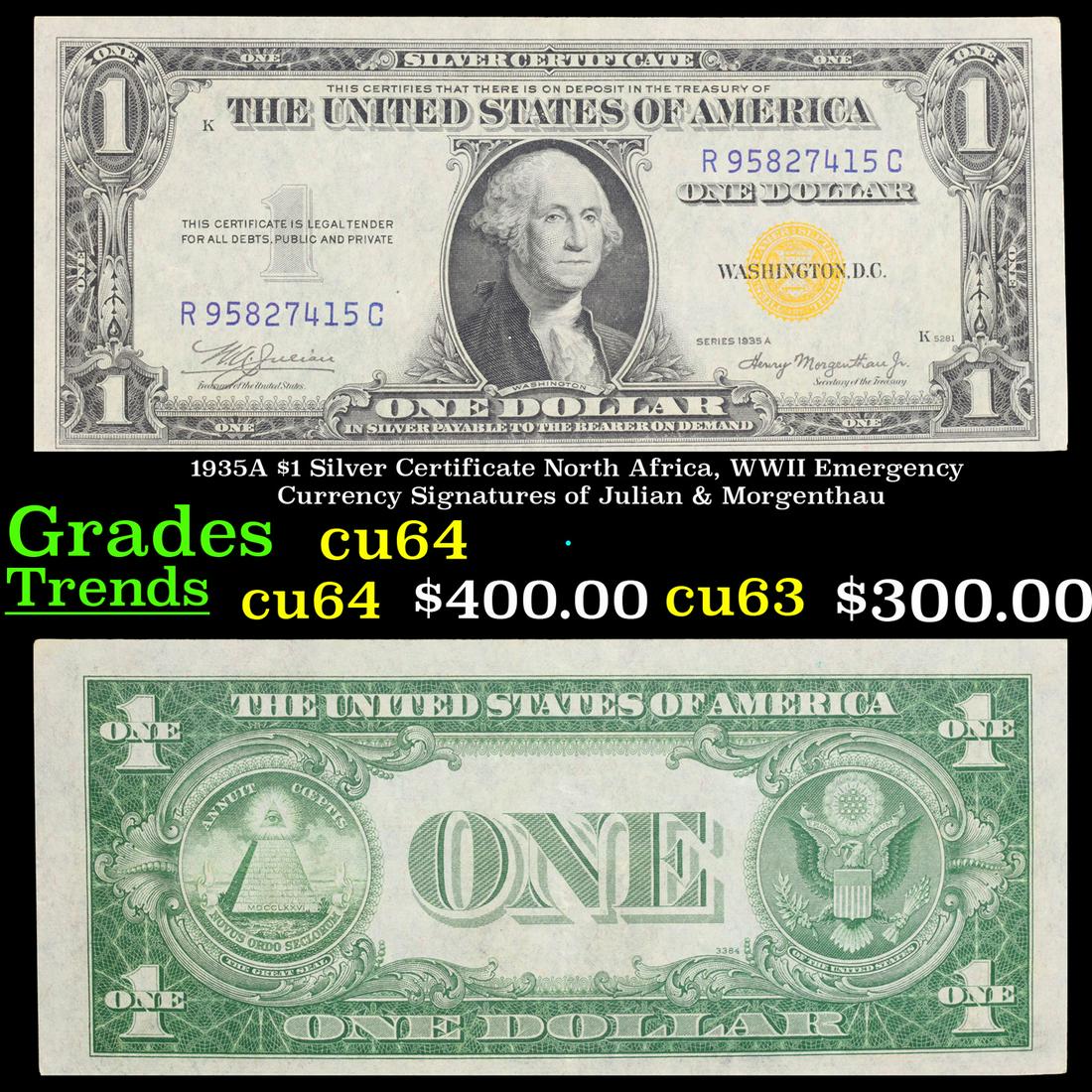 1935A $1 Silver Certificate North Africa, WWII Emergency Currency Signatures of Julian & Morgenthau (1 of 3)
