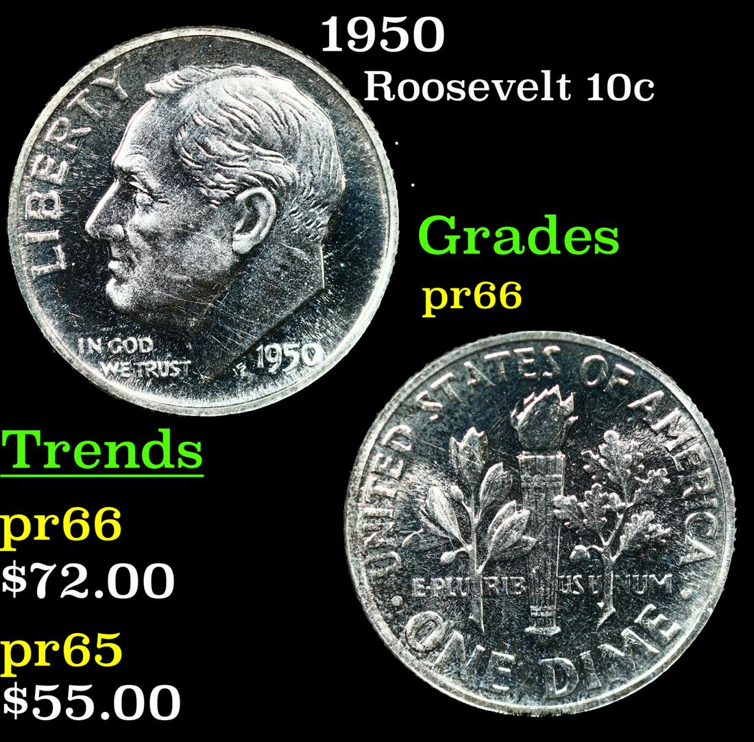 Proof 1950 Roosevelt Dime 10c Grades GEM+ Proof (1 of 3)