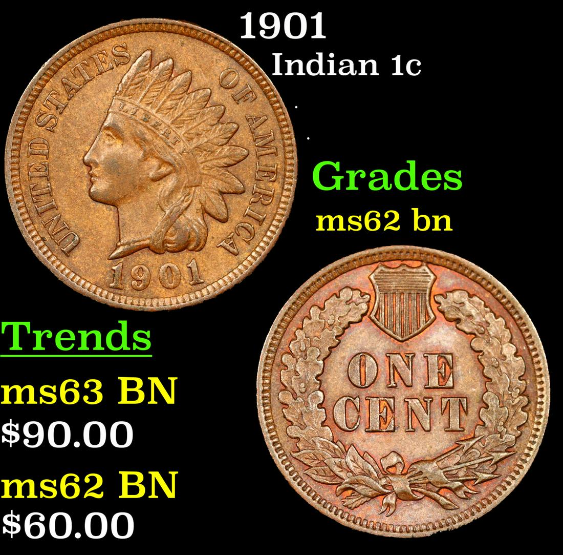 1901 Indian Cent 1c Grades Select Unc BN (1 of 3)