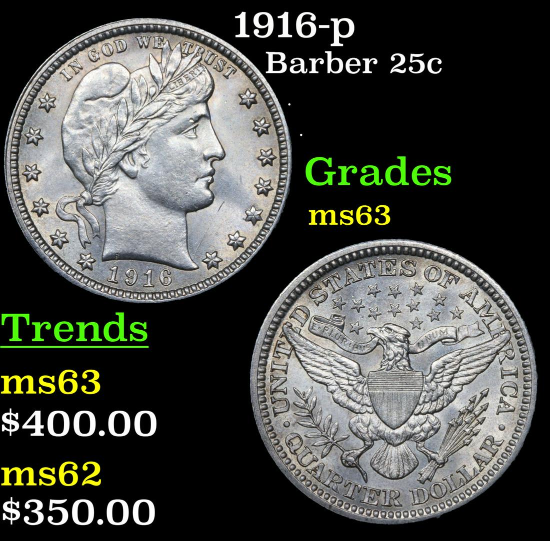 1916-p Barber Quarter 25c Grades Select Unc (1 of 3)