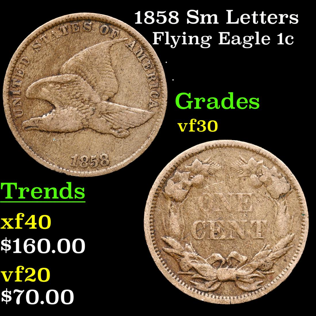 1858 Sm Letters Flying Eagle Cent 1c Grades vf++ (1 of 3)