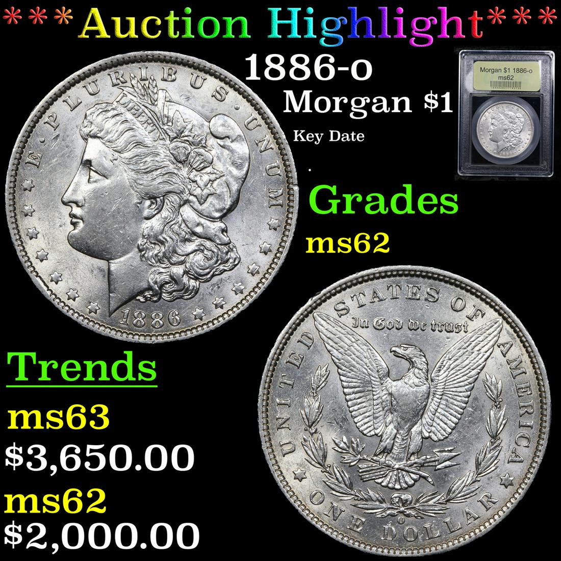 ***Auction Highlight*** 1886-o Morgan Dollar $1 Graded Select Unc By USCG (fc) (1 of 5)