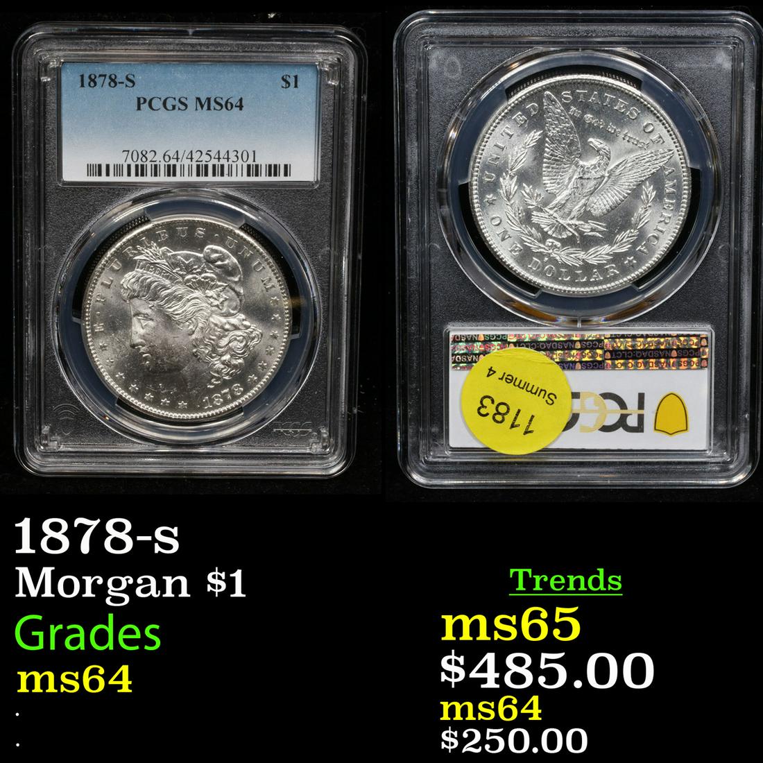 PCGS 1878-s Morgan Dollar $1 Graded ms64 By PCGS (1 of 3)