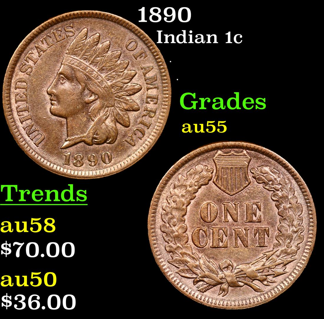 1890 Indian Cent 1c Grades Choice AU (1 of 3)