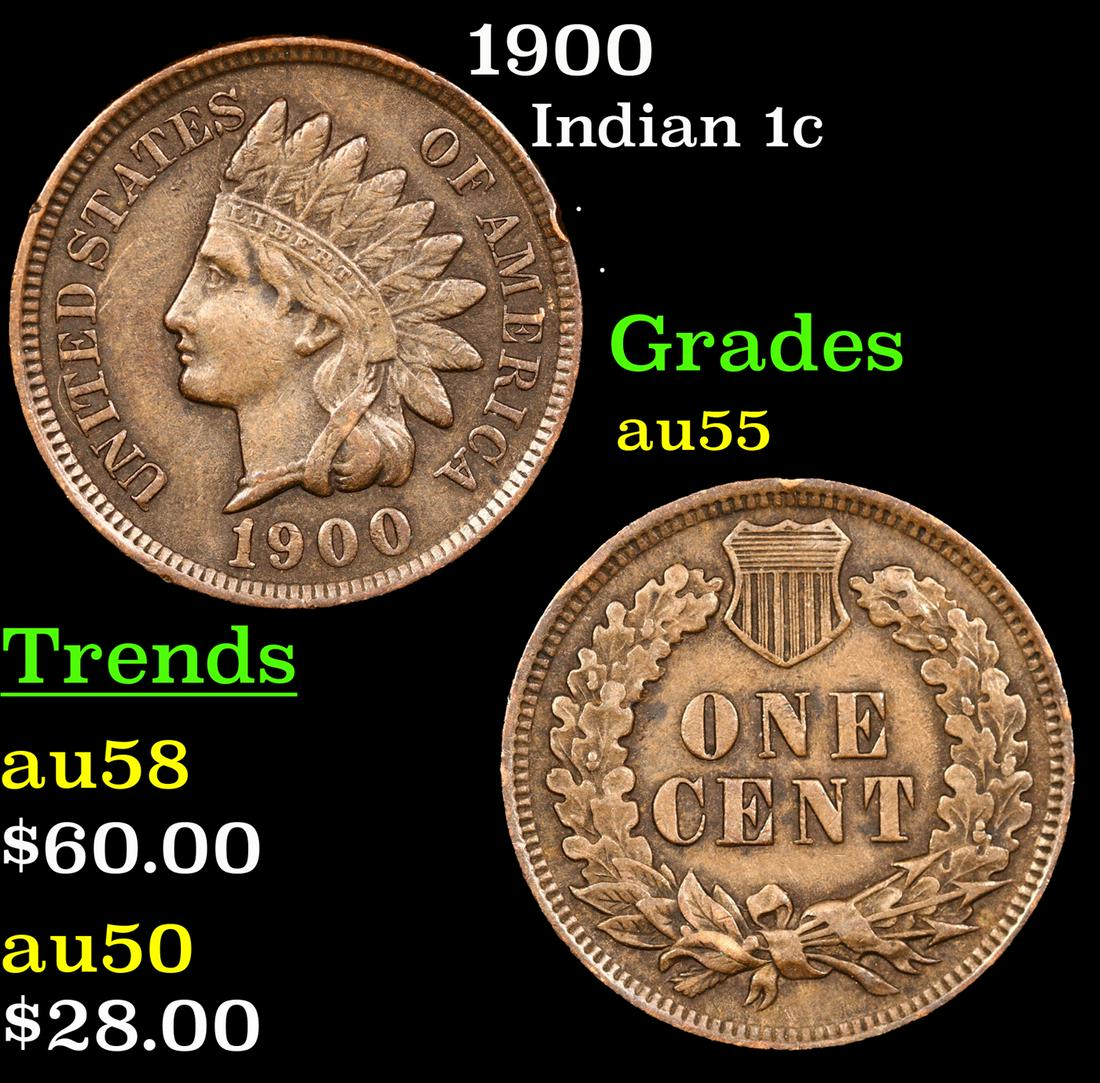 1900 Indian Cent 1c Grades Choice AU (1 of 3)
