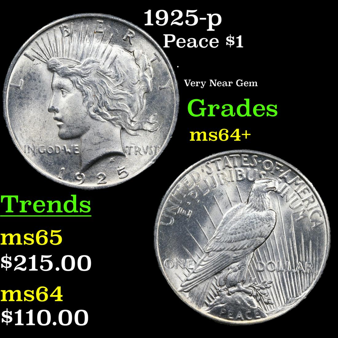 1925-p Peace Dollar $1 Grades Choice+ Unc (1 of 3)
