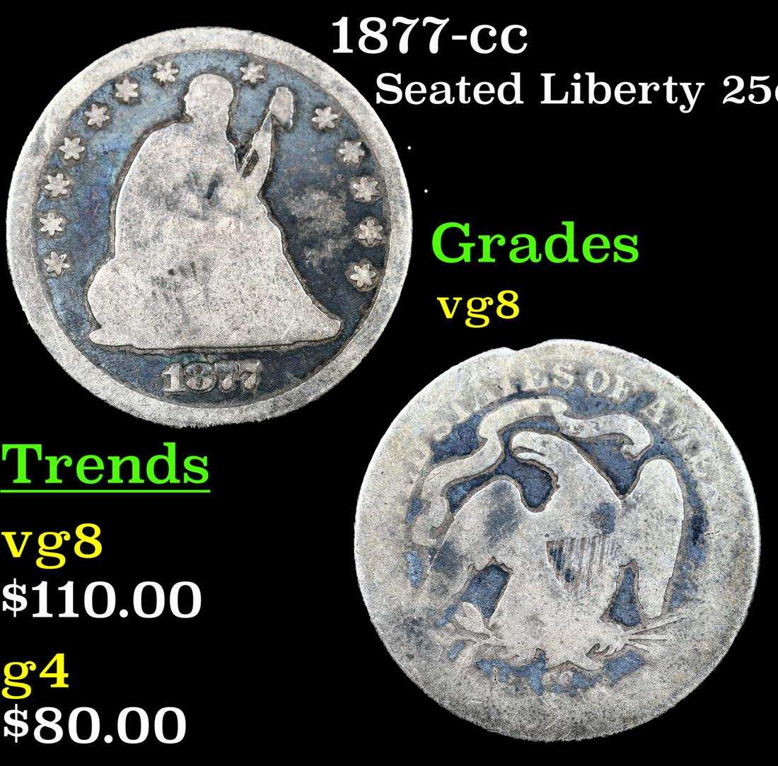 1877-cc Seated Liberty Quarter 25c Grades vg, very good (1 of 3)
