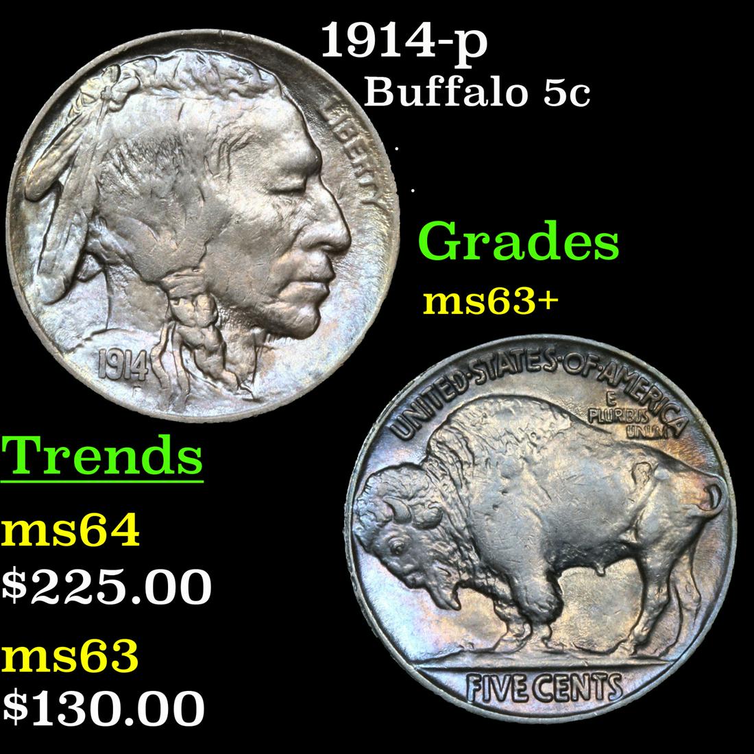 1914-p Buffalo Nickel 5c Grades Select+ Unc (1 of 3)