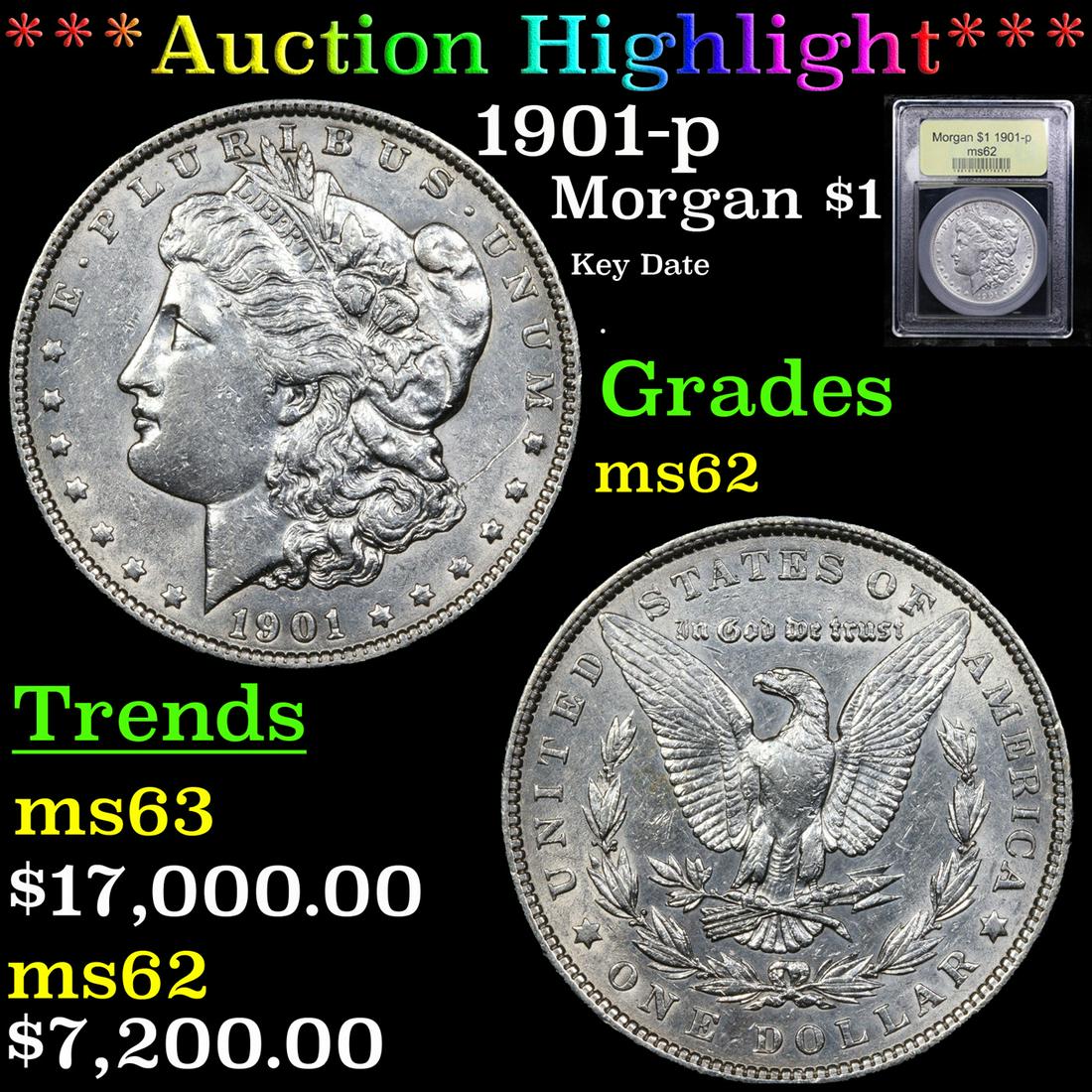 ***Auction Highlight*** 1901-p Morgan Dollar $1 Graded Select Unc By USCG (fc) (1 of 5)