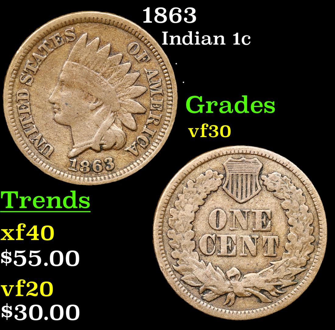 1863 Indian Cent 1c Grades vf++ (1 of 3)