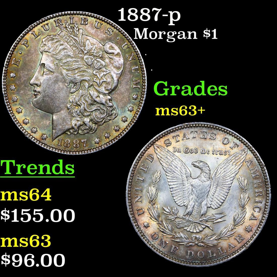 1887-p Morgan Dollar $1 Grades Select+ Unc (1 of 3)