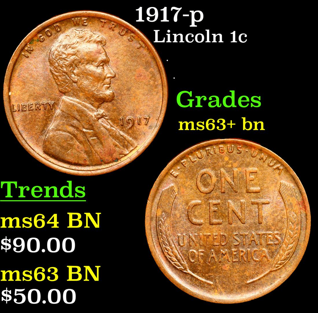 1917-p Lincoln Cent 1c Grades Select+ Unc BN (1 of 3)