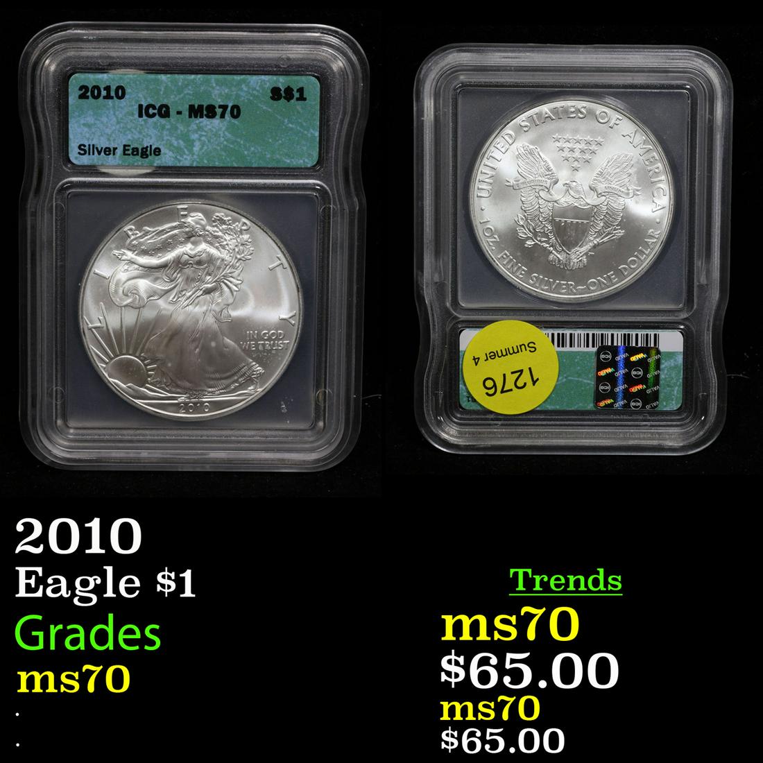 2010 Silver Eagle Dollar $1 Graded ms70 BY ICG (1 of 3)