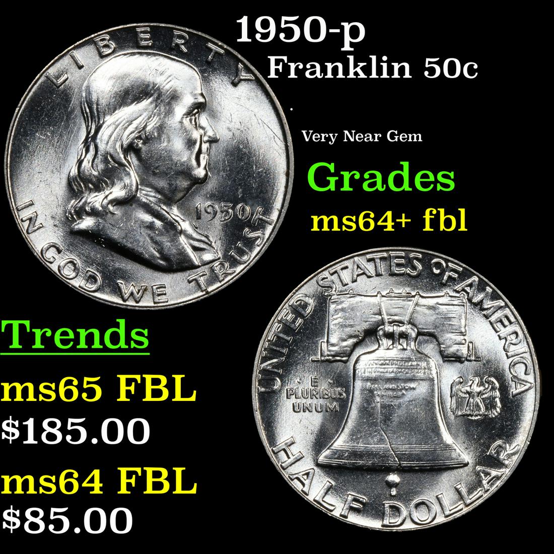 1950-p Franklin Half Dollar 50c Grades Choice Unc+ FBL (1 of 3)