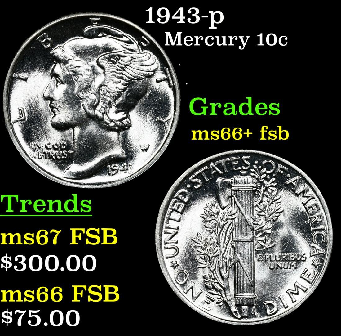 1943-p Mercury Dime 10c Grades GEM++ FSB (1 of 3)
