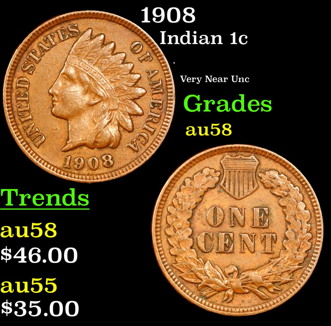 1908 Indian Cent 1c Grades Choice AU/BU Slider (1 of 3)