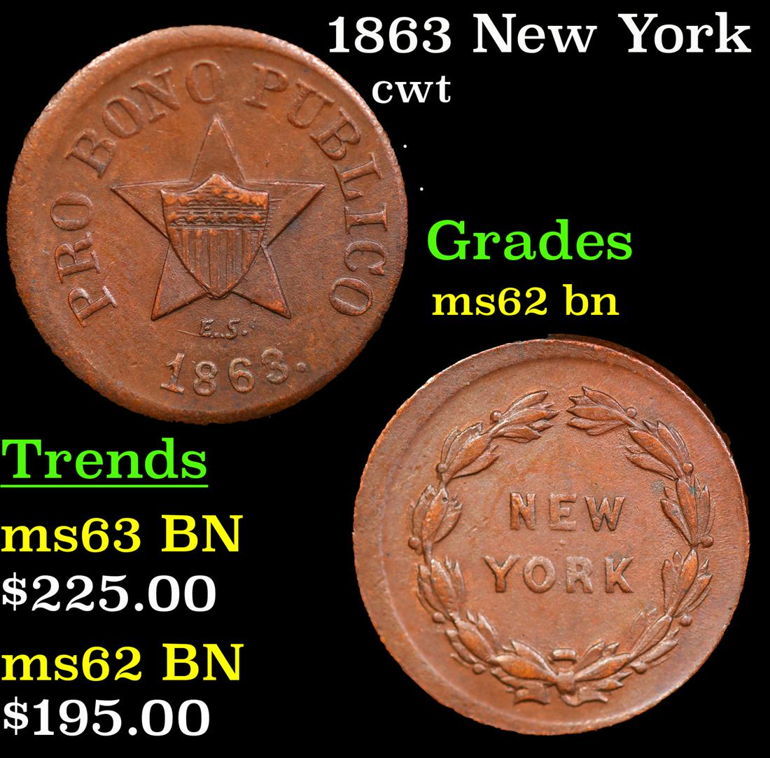 1863 New York Civil War Token F- 191/443a 1c Grades Select Unc BN (1 of 3)