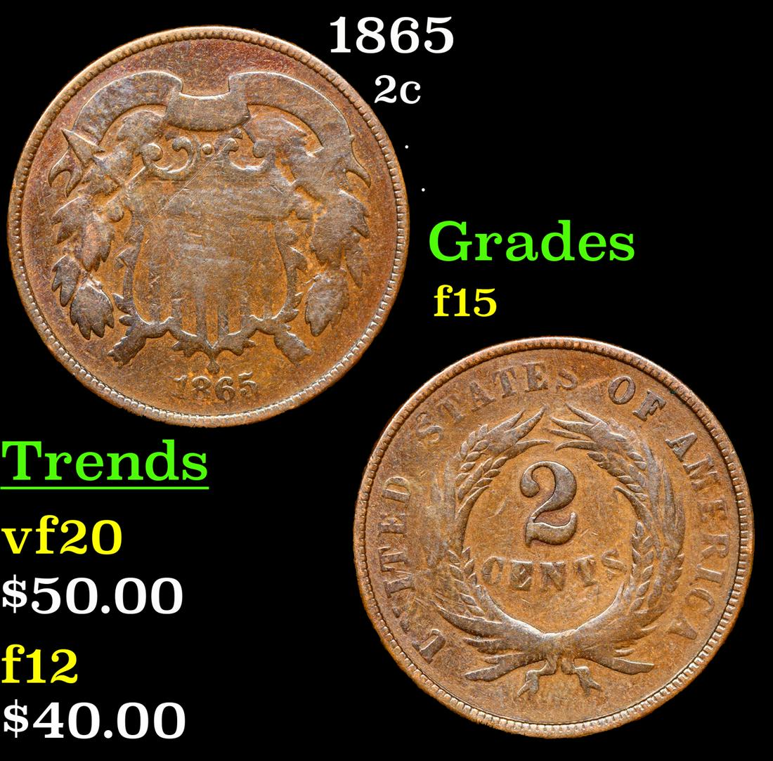 1865 Two Cent Piece 2c Grades f+ (1 of 3)