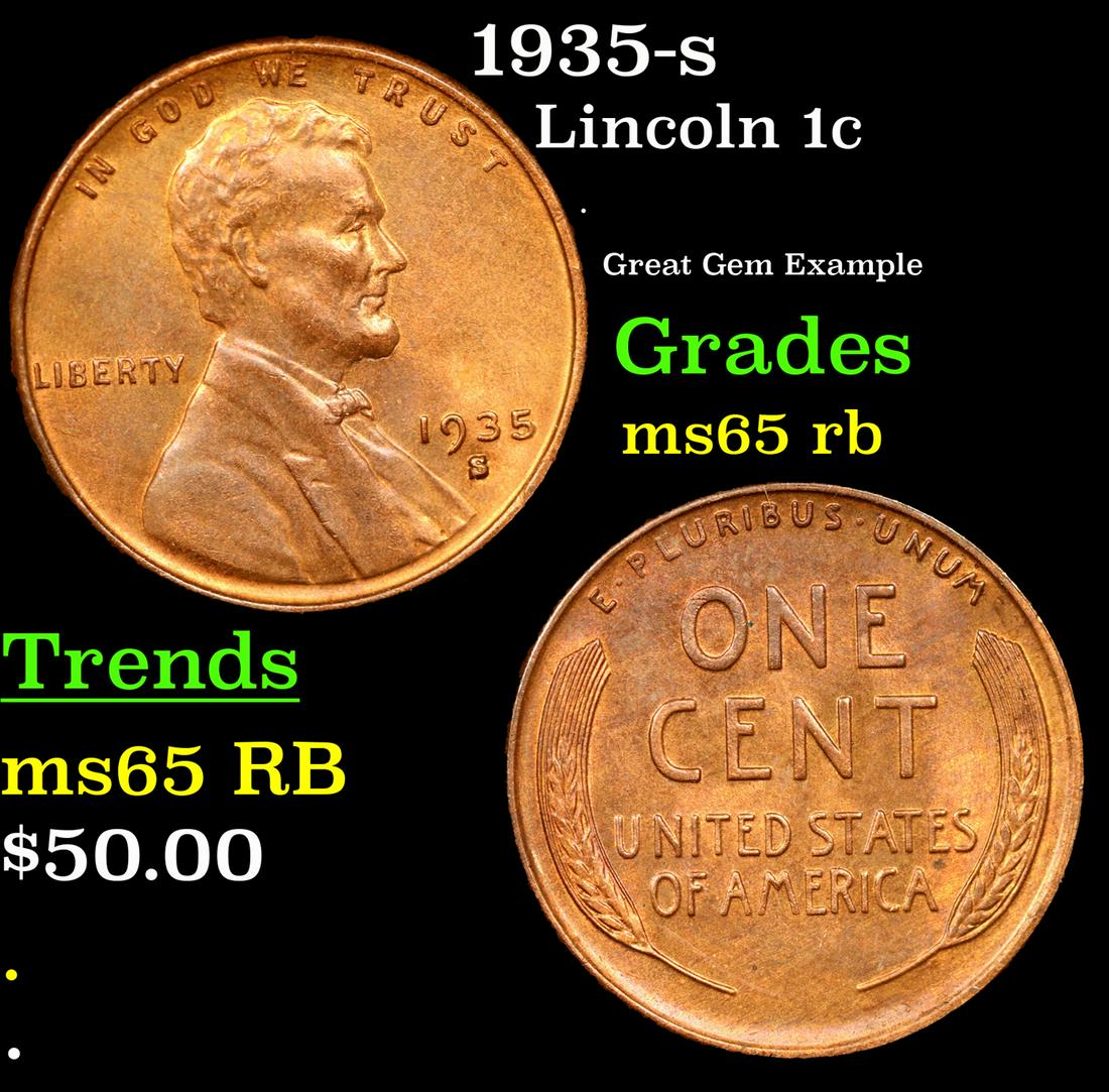 1935-s Lincoln Cent 1c Grades GEM Unc RB (1 of 3)