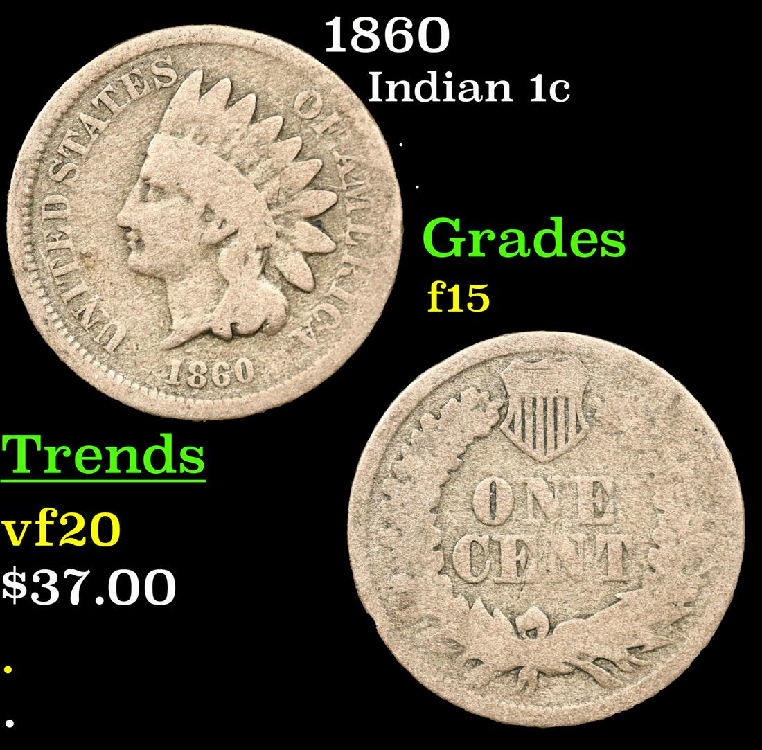 1860 Indian Cent 1c Grades f+ (1 of 3)