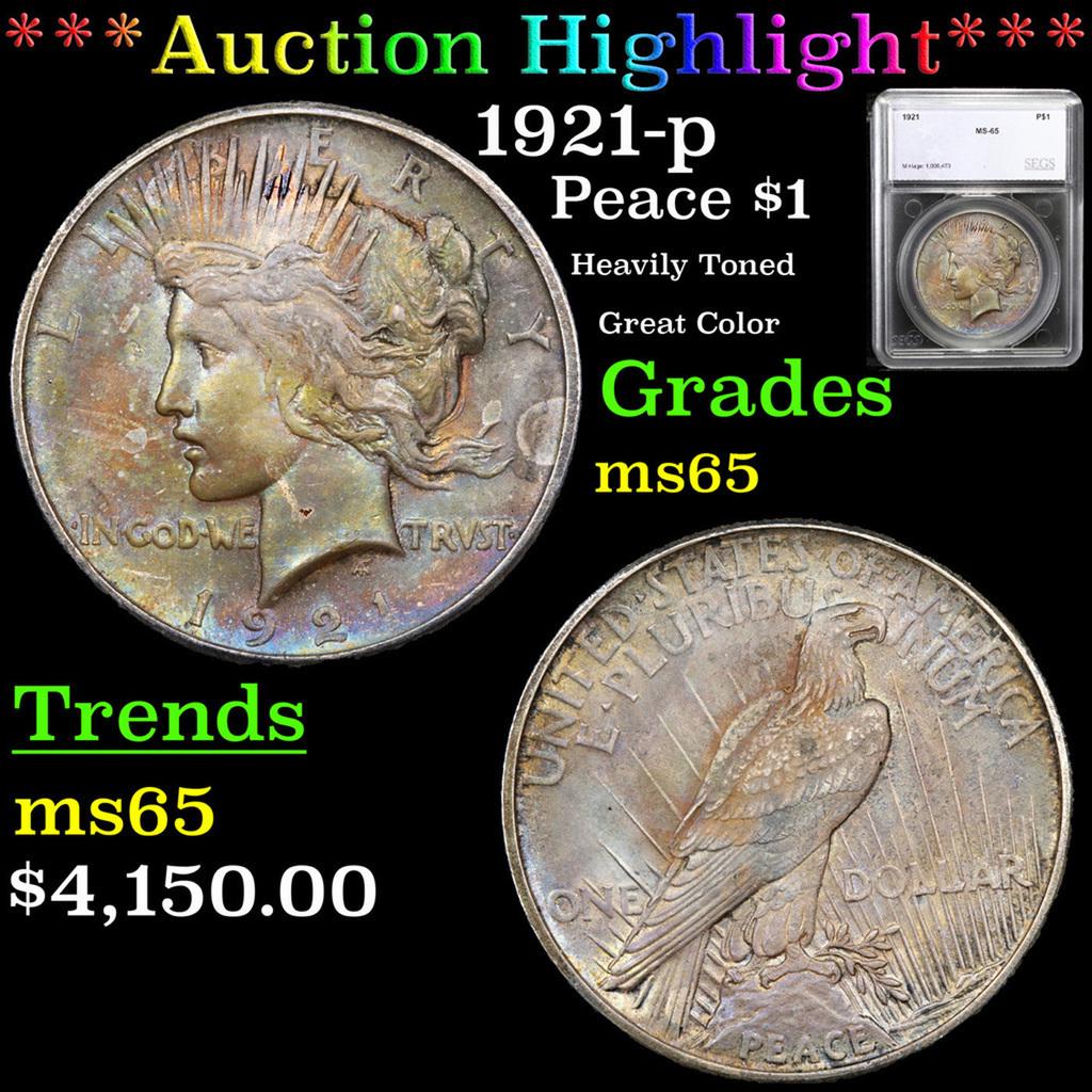 ***Auction Highlight*** 1921-p Peace Dollar 1 Graded ms65 By SEGS (fc) (1 of 5)