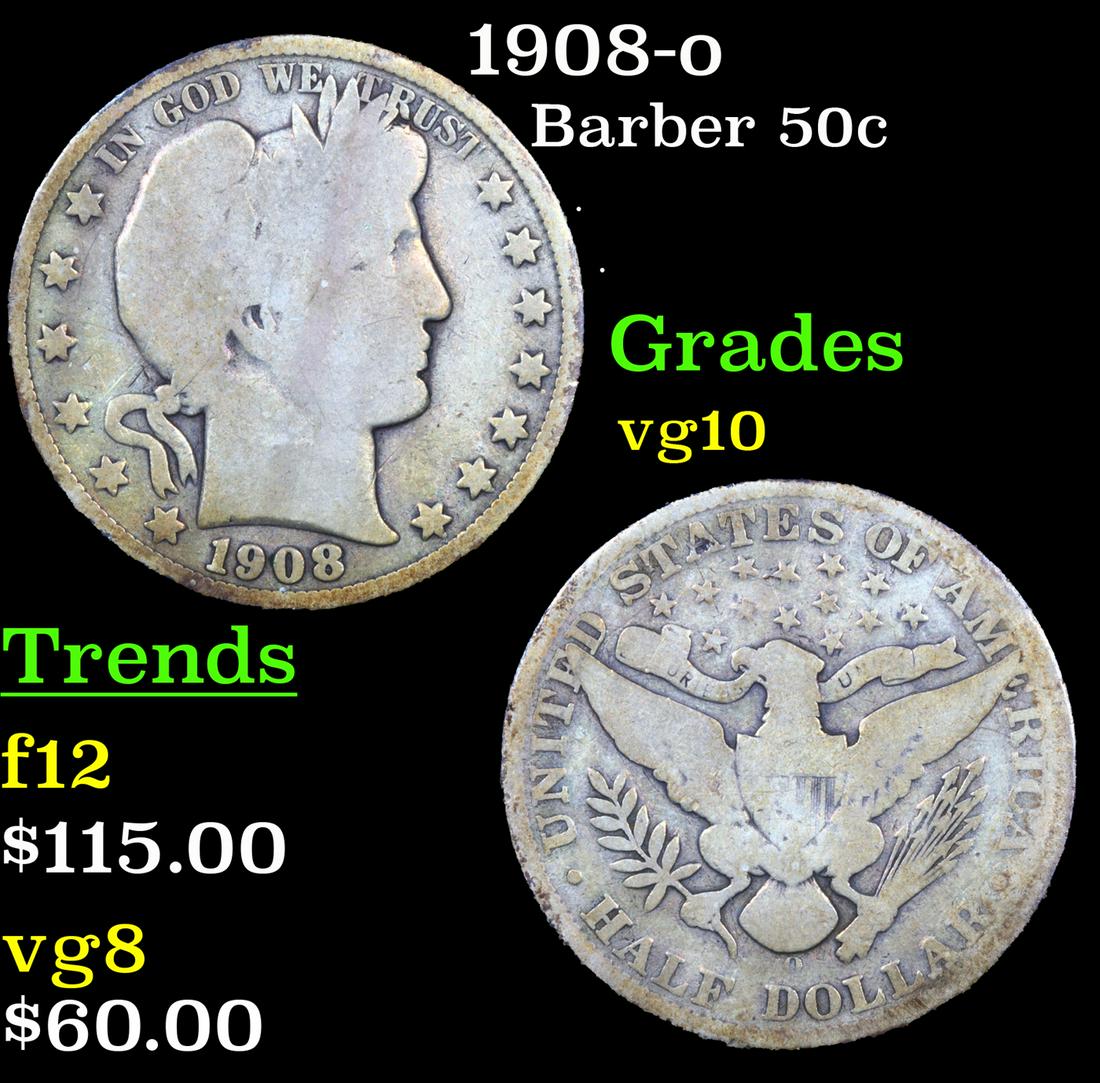 1908-o Barber Half Dollars 50c Grades vg+ (1 of 3)