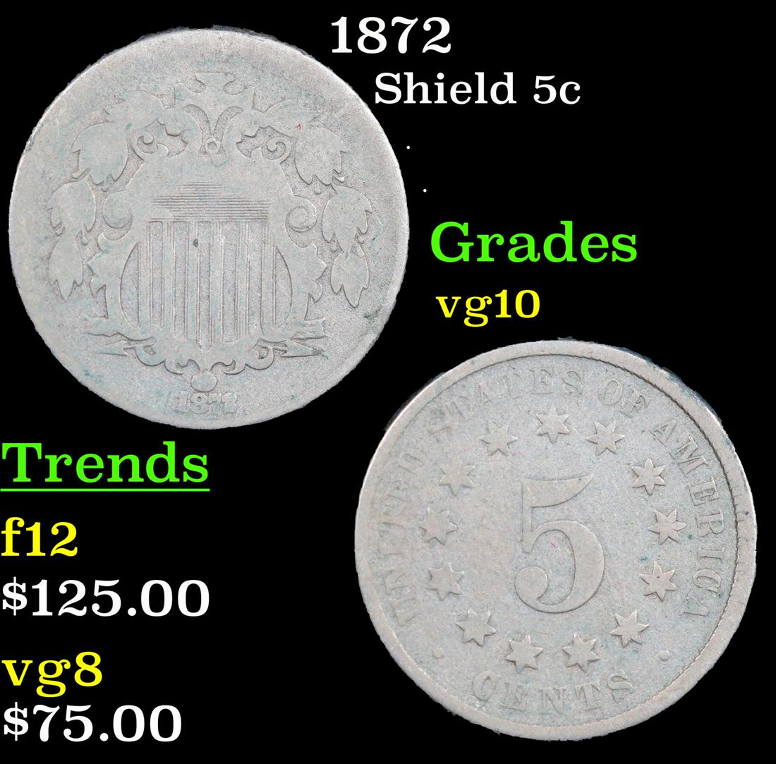 1872 Shield Nickel 5c Grades vg+ (1 of 3)