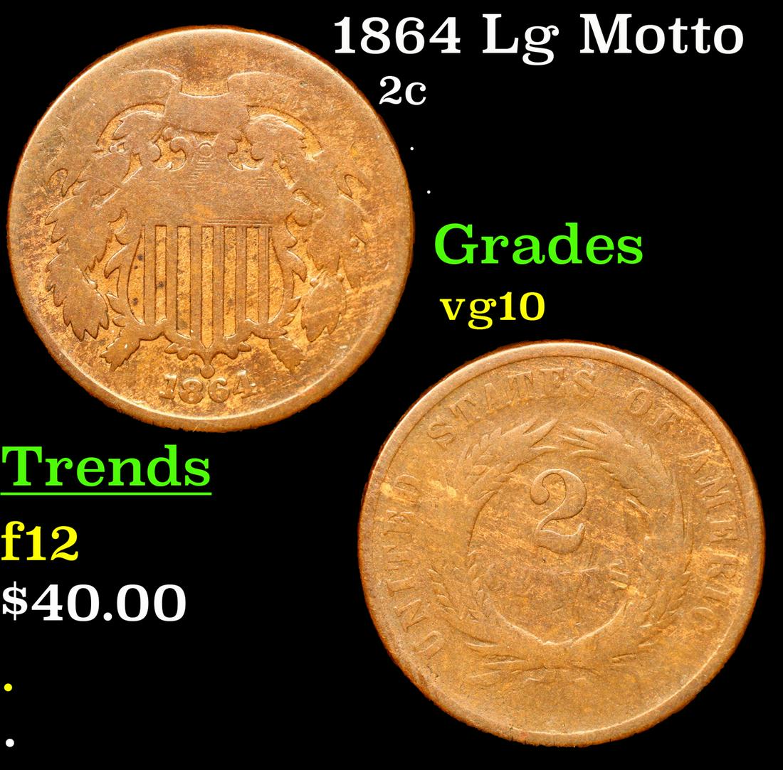 1864 Lg Motto Two Cent Piece 2c Grades vg+ (1 of 3)