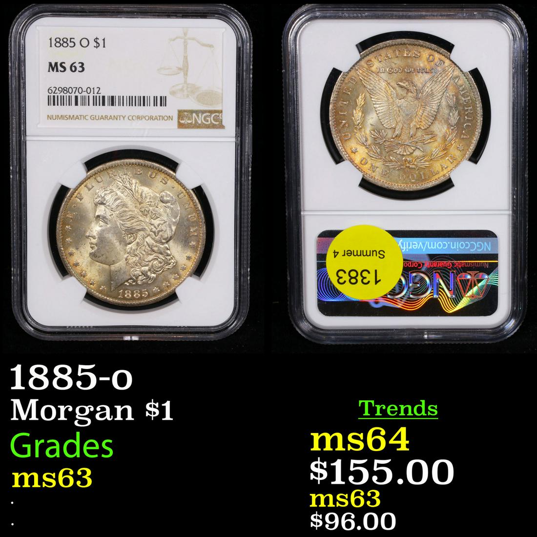 NGC 1885-o Morgan Dollar $1 Graded ms63 By NGC (1 of 3)