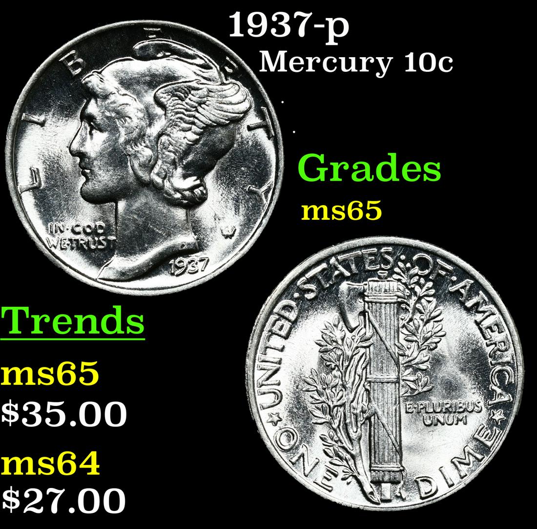 1937-p Mercury Dime 10c Grades GEM Unc (1 of 3)
