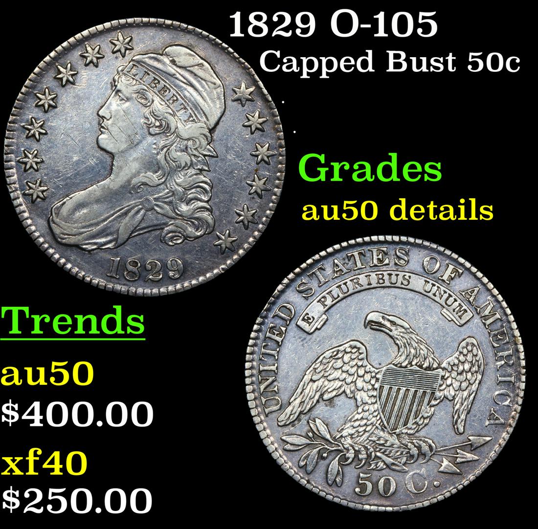 1829 Capped Bust Half Dollar O-105 50c Graded au50 details By SEGS (1 of 5)