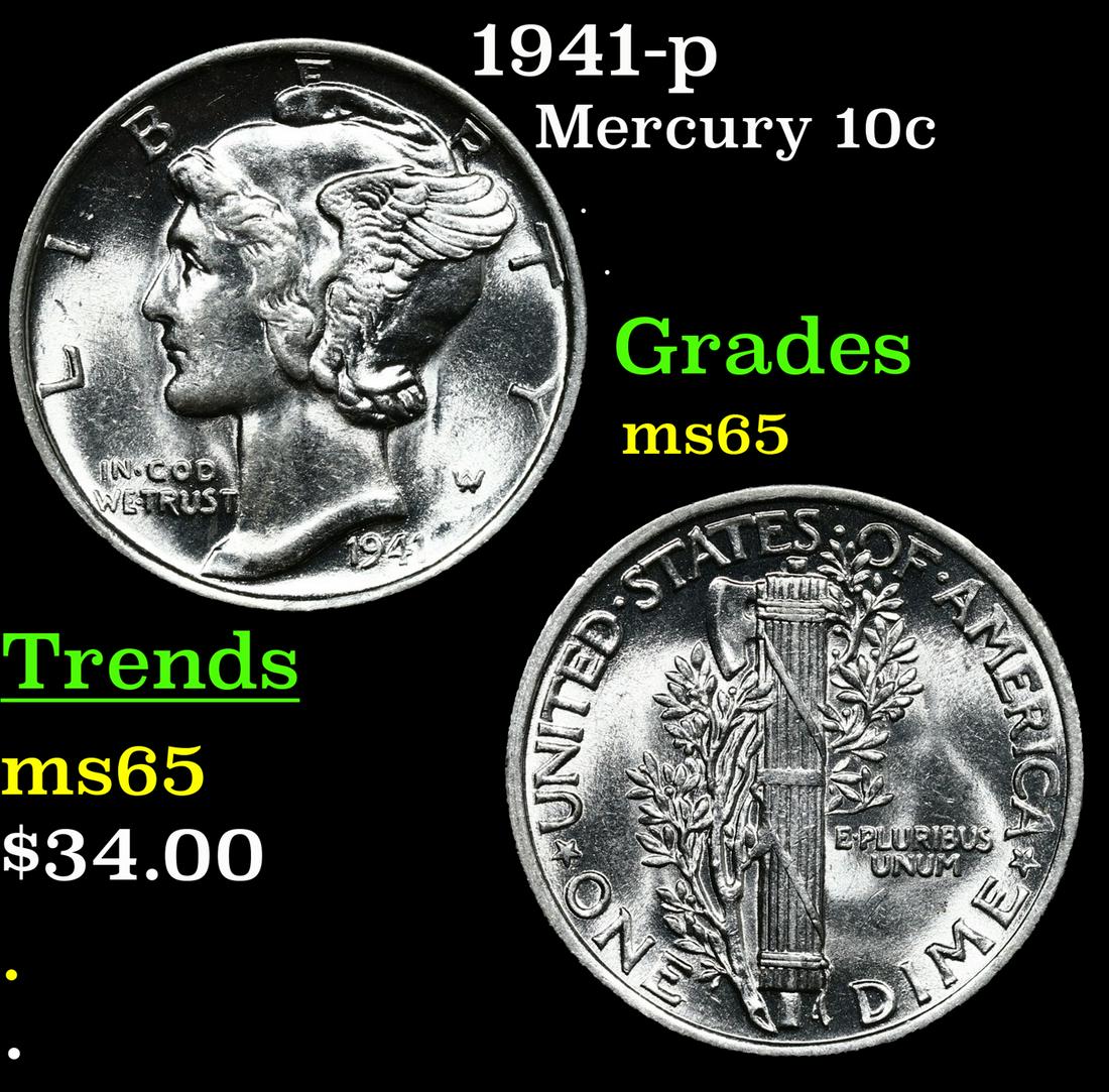 1941-p Mercury Dime 10c Grades GEM Unc (1 of 3)