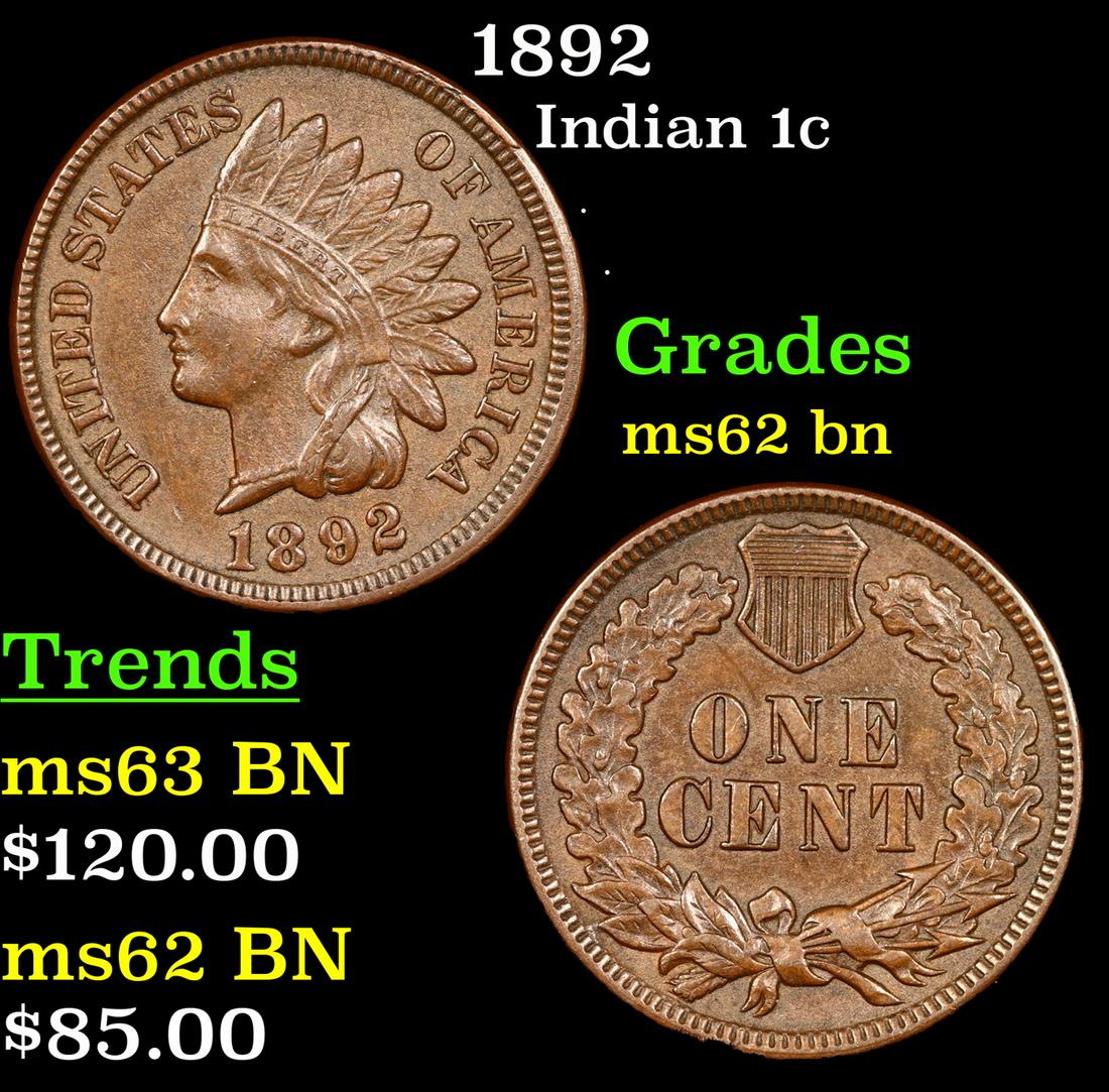 1892 Indian Cent 1c Grades Select Unc BN (1 of 3)