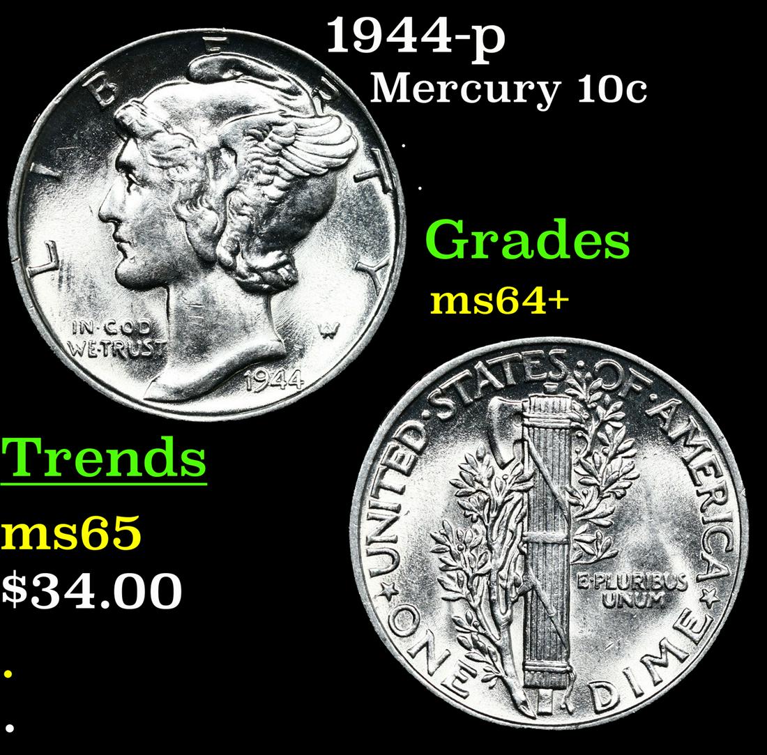 1944-p Mercury Dime 10c Grades Choice+ Unc (1 of 3)