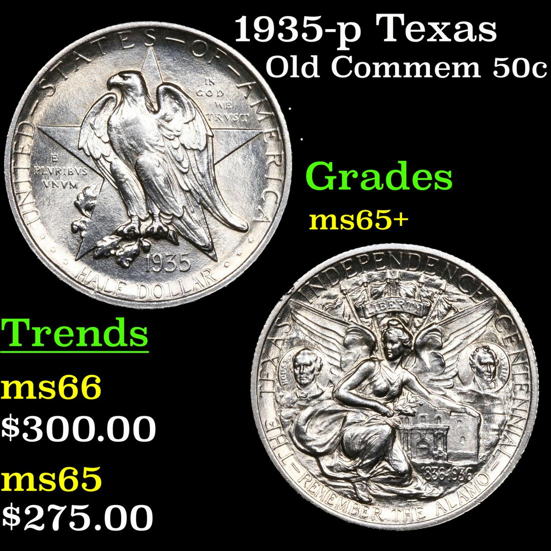 1935-p Texas Old Commem Half Dollar 50c Grades GEM+ Unc (1 of 3)