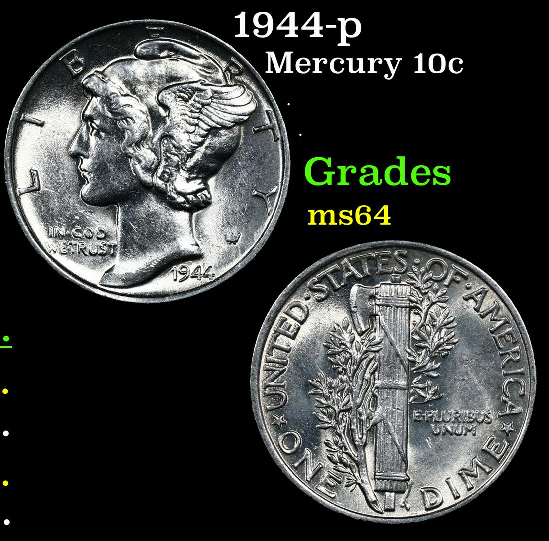 1944-p Mercury Dime 10c Grades Choice Unc (1 of 3)