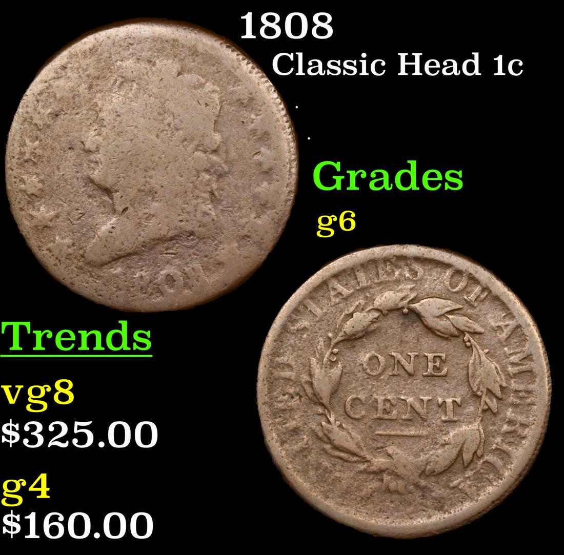 1808 Classic Head Large Cent 1c Grades g+ (1 of 3)