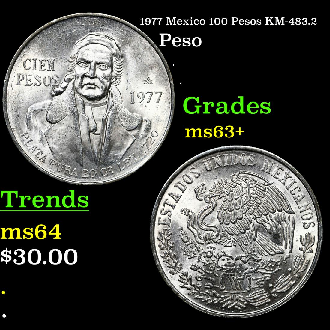 1977 Mexico 100 Pesos KM-483.2 Grades Select+ Unc (1 of 3)