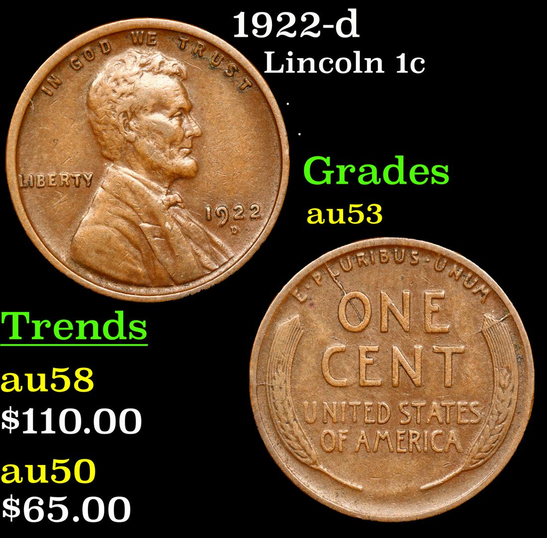 1922-d Lincoln Cent 1c Grades Select AU (1 of 3)