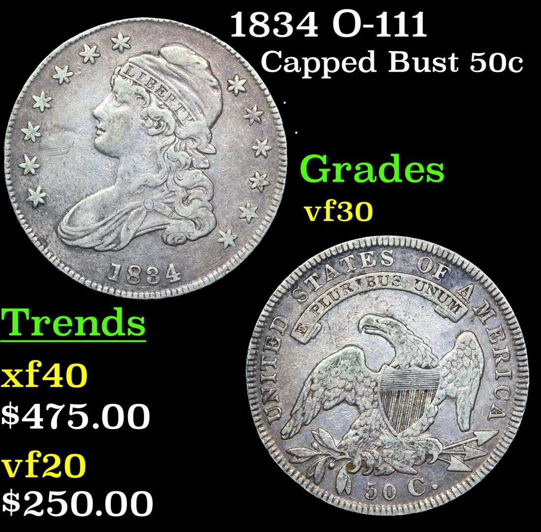 1834 Capped Bust Half Dollar O-111 50c Grades vf++ (1 of 3)