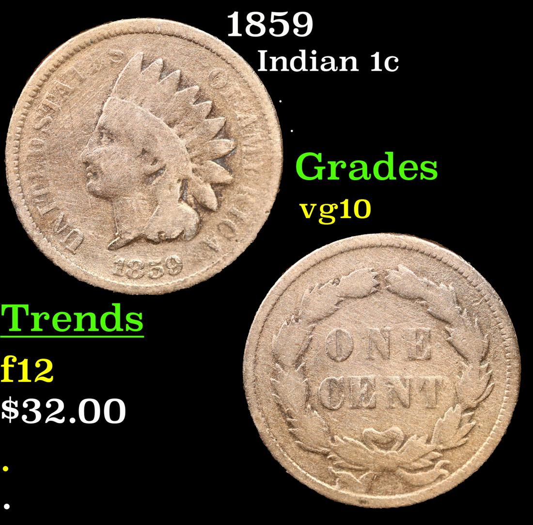 1859 Indian Cent 1c Grades vg+ (1 of 3)