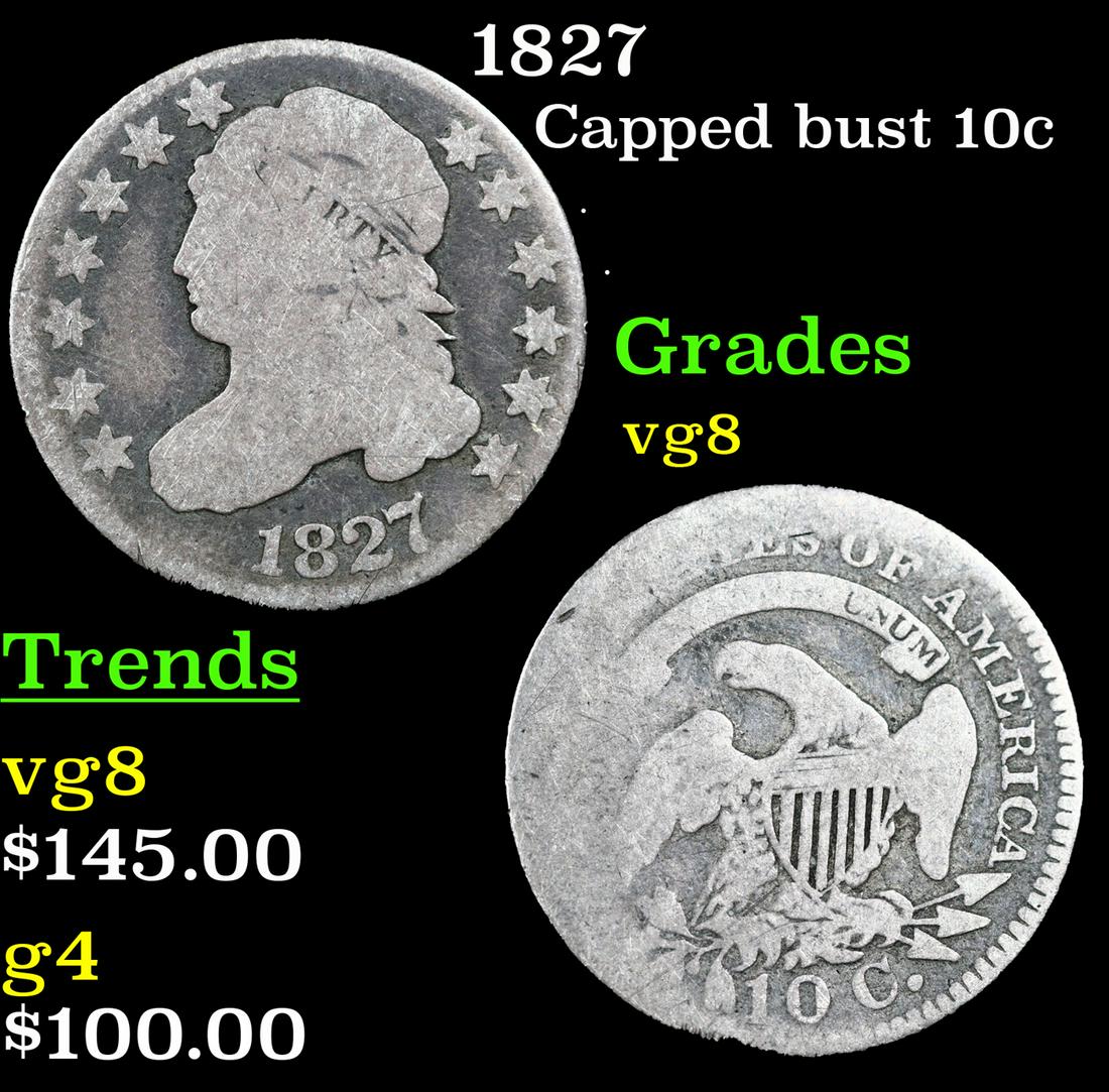 1827 Capped Bust Dime 10c Grades vg, very good (1 of 3)
