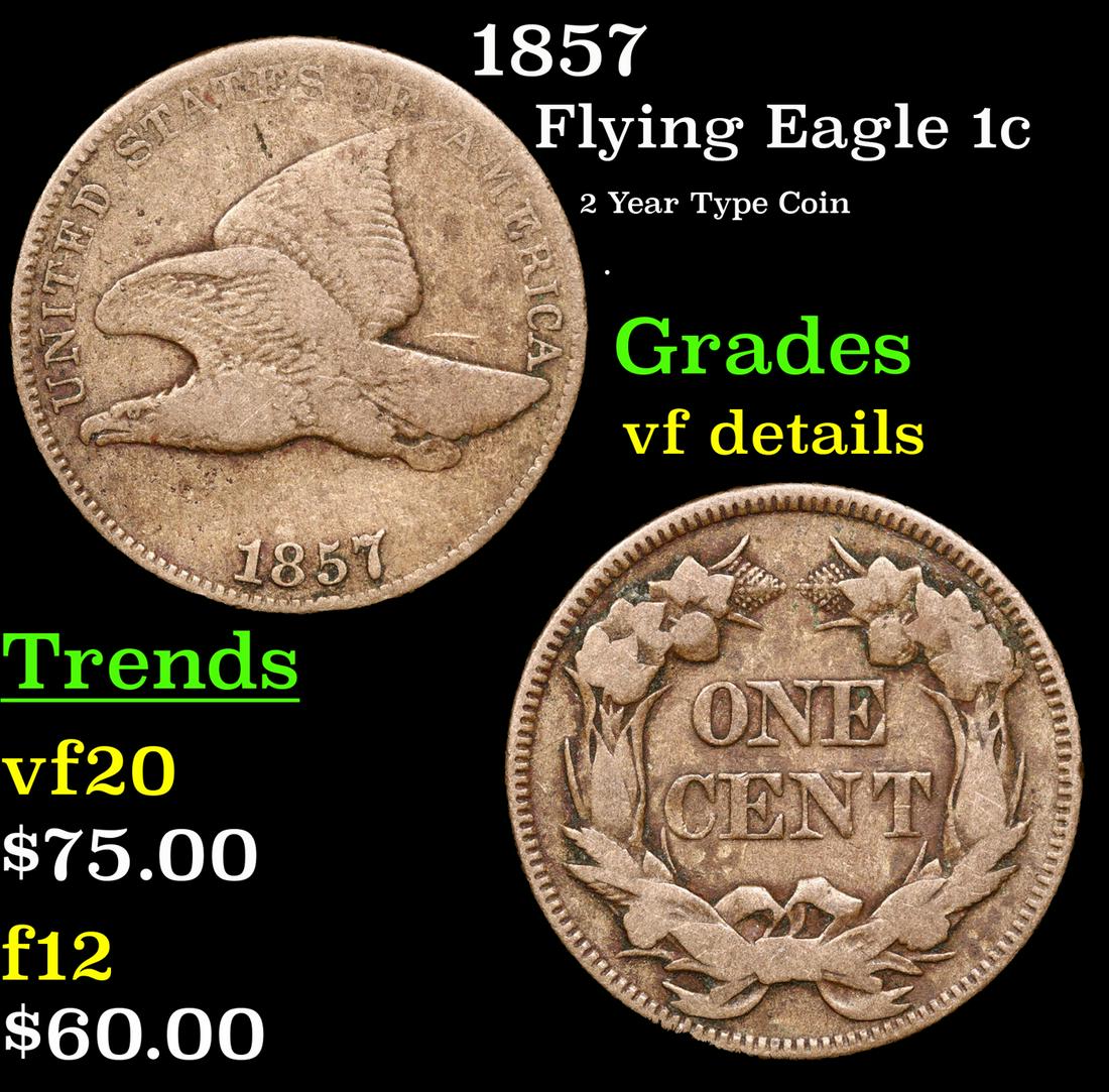 1857 Flying Eagle Cent 1c Grades vf details (1 of 3)